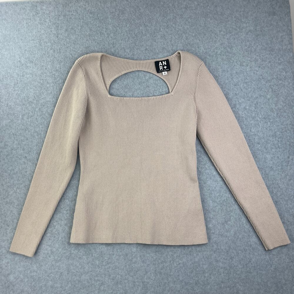 ANR+ by AlpinRock Ribbed Cutout Sweater XL Beige Stretch Knit Luxe